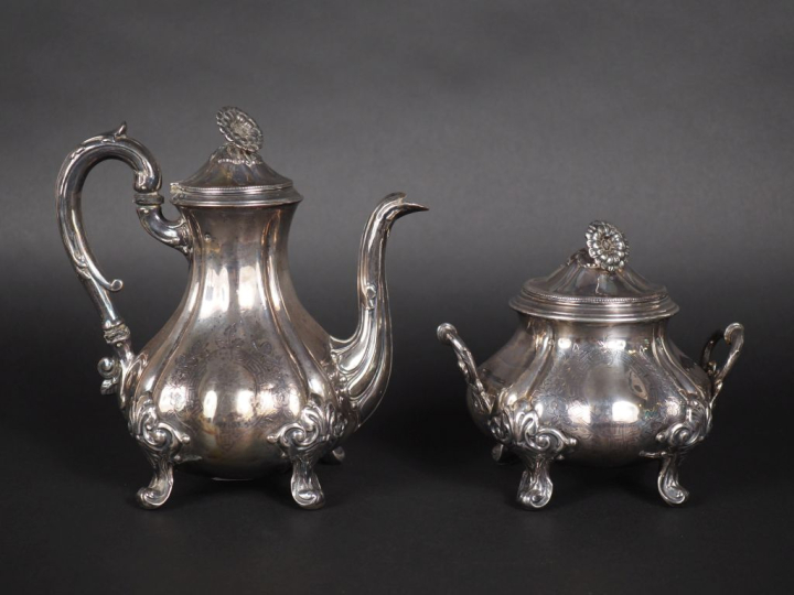 Théière et sucrier assortis de style Louis XV en argent 925, poinçon M
