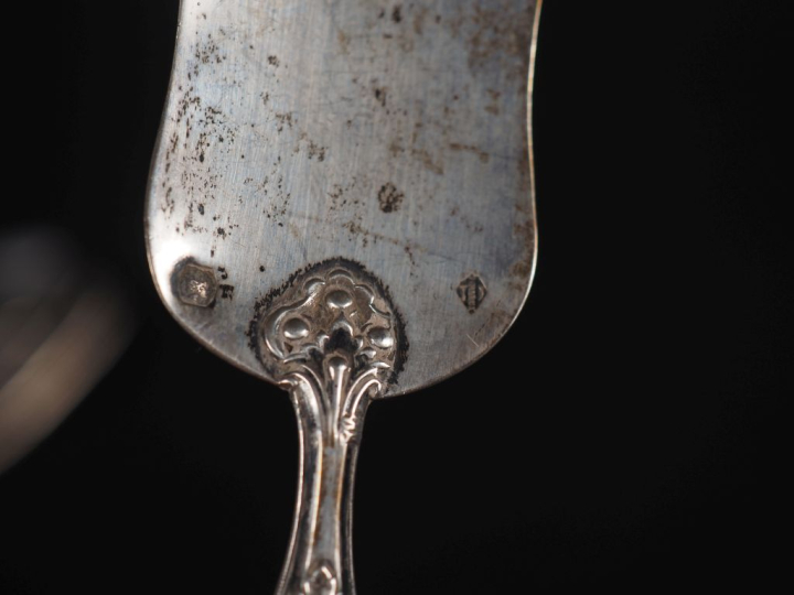 Ensemble comprenant :  - une paire de cuillères en argent doré, manche