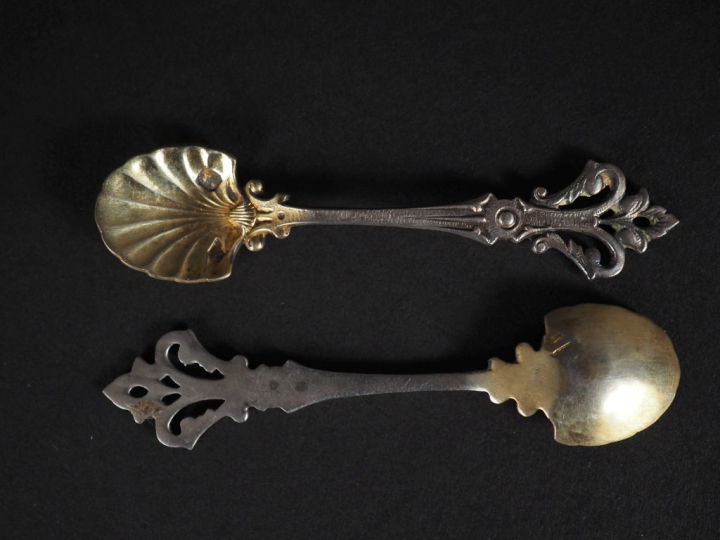 Paire de cuillères à sel de style Louis XV en argent et argent doré 92