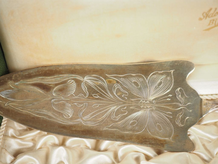 Pelle à tarte en argent et argent doré 800 de style Art Nouveau, à déc