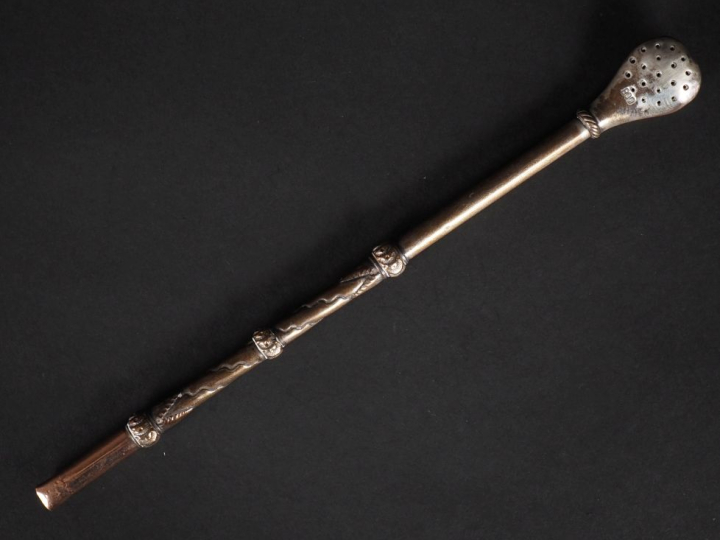 Bombilla de mate en argent 800. Long. 21,5 cm Poids tel. 40 g