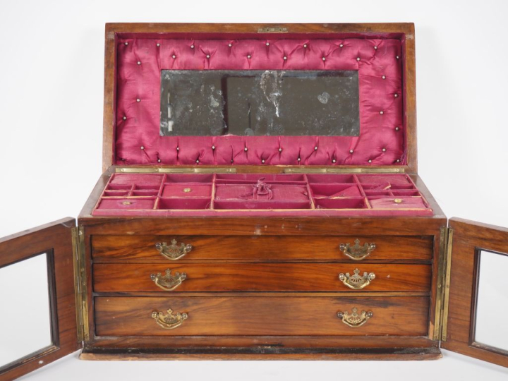 Coffret à bijoux de voyage XIXème anglais, ouverture à un abattant à f