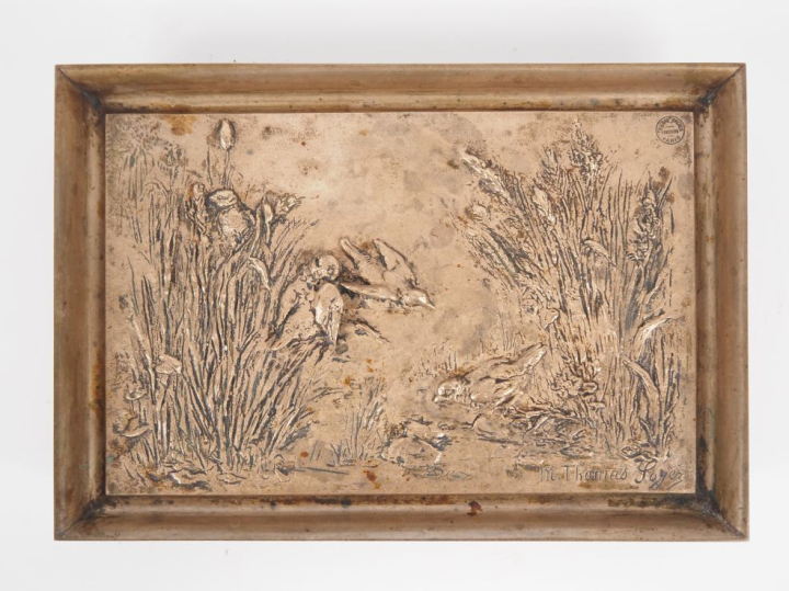 M. THOMAS SOYER.  Plaque 1900 en bronze à décor en léger relief d'oise