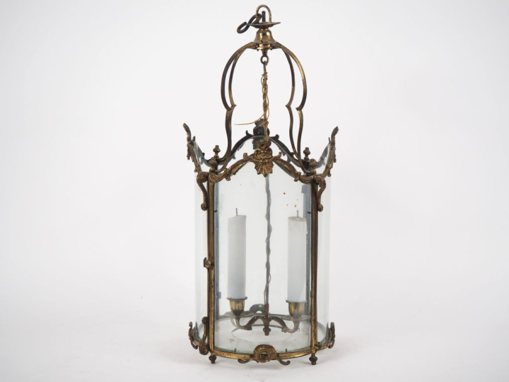 Lanterne de vestibule cylindrique de style Louis XV en verre et métal 