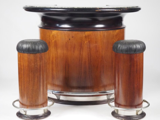 Vente aux enchères Bar Art Déco en bois bois laqué et métal chromé, plateau à l'imitation