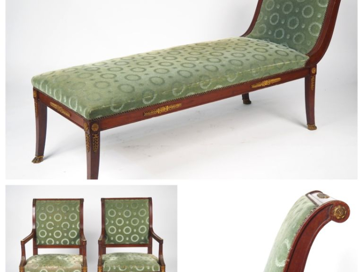Mobilier de salon en acajou et placage d'acajou début XIXème comprenan