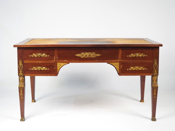 Bureau Empire en acajou et placage d'acajou avec son fauteuil gondole 