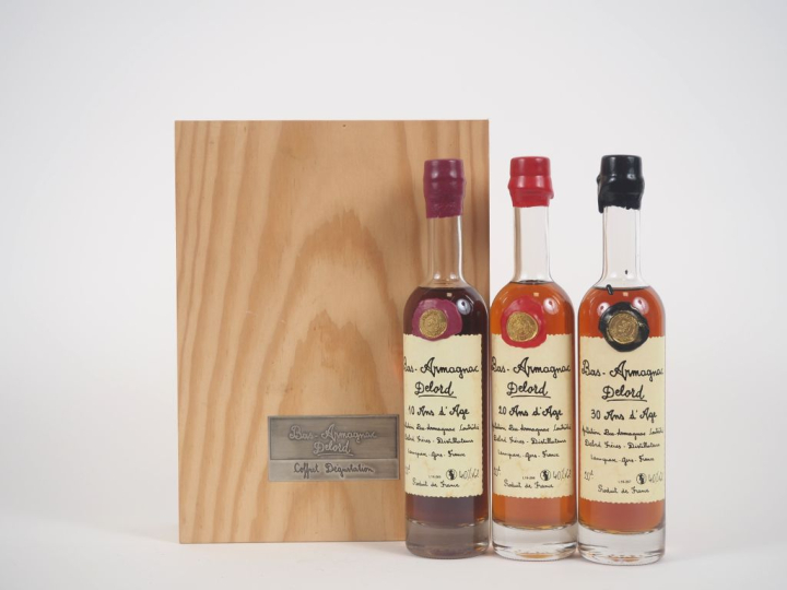 3 BOUTEILLES (20cl) BAS ARMAGNAC DELORD : 10/20/30 ANS D'ÂGE - CBO