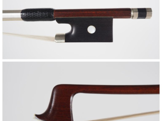 Vente aux enchères Archet de violon d'Emile Ouchard monté maillechort, certificat Raffin.