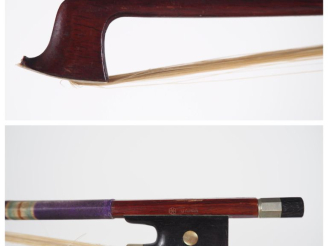 Vente aux enchères Archet de violon marqué "JAPAN" en bois exotique. Poids. 56 g (à resta