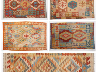 Vente aux enchères 5 petits tapis Kilim, à décor polychrome de motifs géométriques. Dim. 