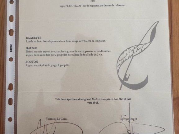 Archet de violon d'André Morizot monté argent, garniture legère - Cert