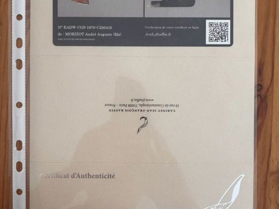 Archet de violon d'André Morizot monté argent, garniture legère - Cert