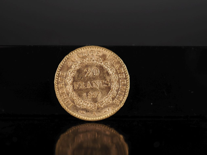 Pièce de 20 Francs or, République Française, 1897-A.  FRAIS ACHETEURS 