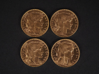 Vente aux enchères Quatre pièces de 20 Francs or, République Française, 1905.  FRAIS ACHE