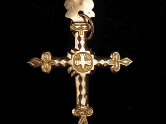Vente aux enchères Pendentif en forme de croix en or jaune 585, à décor double faces de l