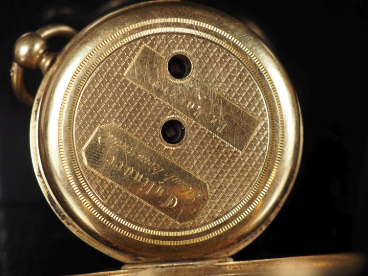Montre de gousset Napoléon III en or jaune 750.  Cadran à chiffres rom