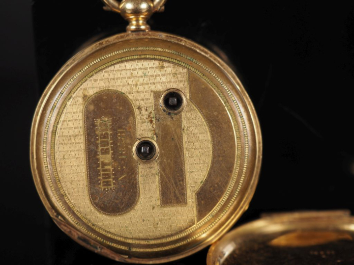 Montre de gousset Napoléon III en or jaune 750.  Cadran à chiffres rom