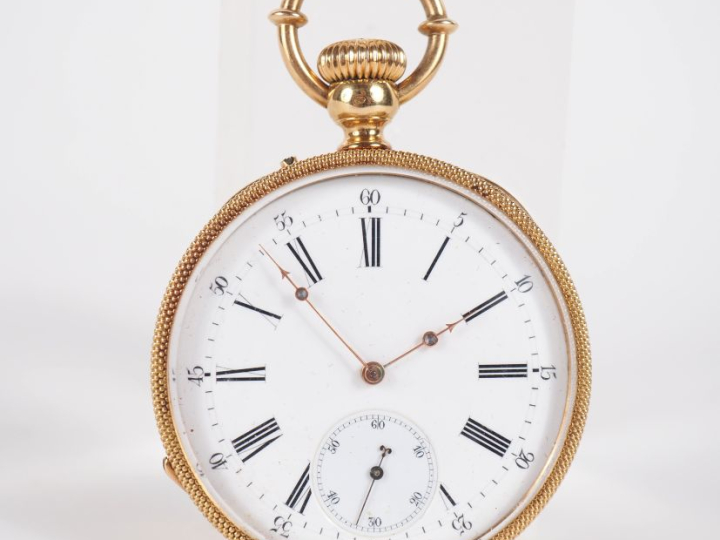 Montre de gousset Napoléon III en or jaune 750.  Cadran à chiffres rom