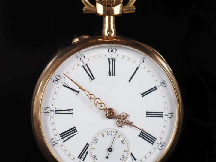 Montre de gousset Napoléon III en or jaune 750.  Cadran à chiffres rom