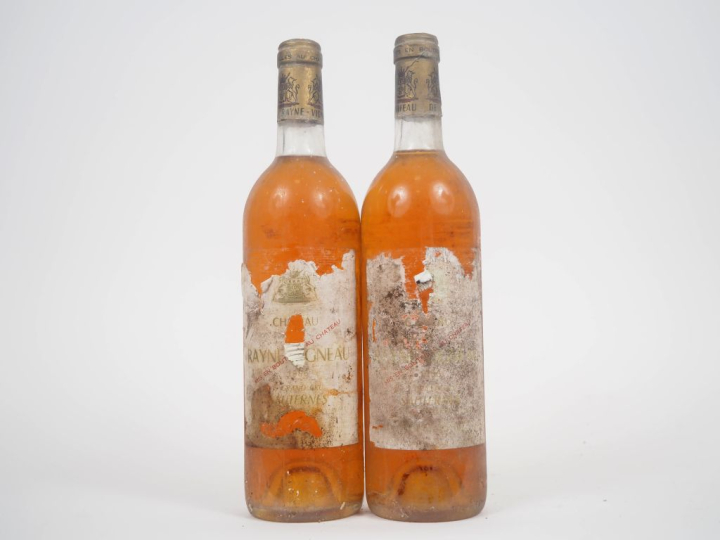 2 BOUTEILLES CHÂTEAU RAYNE VIGNEAU 1er CC SAUTERNES - 1986 - BG/ETA/BS