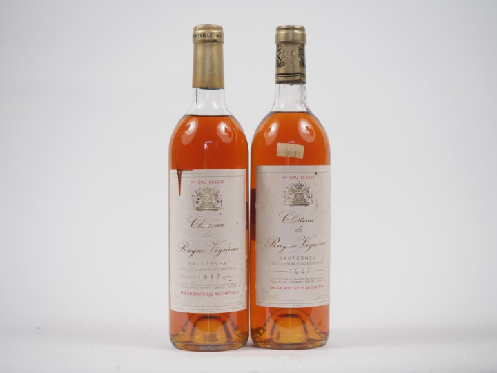 2 BOUTEILLES CHÂTEAU RAYNE VIGNEAU 1er CC SAUTERNES - 1987 - 1 LB/1 HE