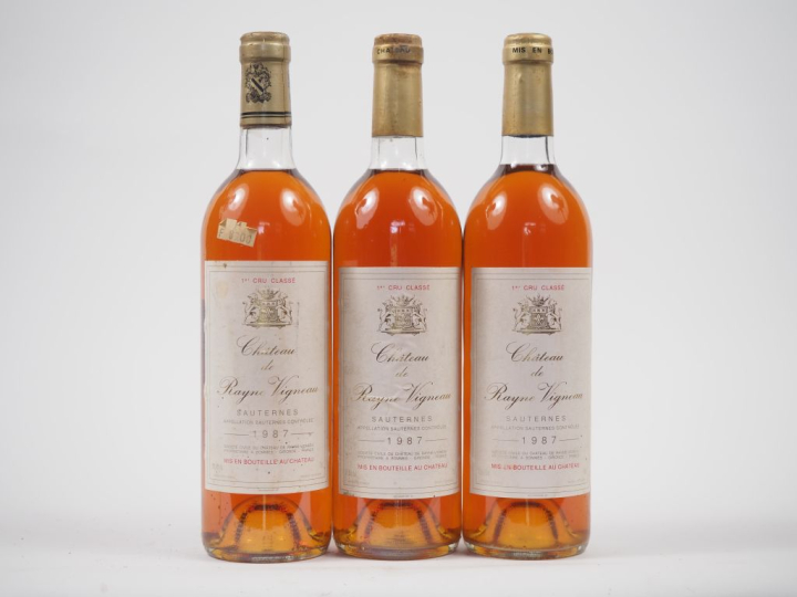 3 BOUTEILLES CHÂTEAU RAYNE VIGNEAU 1er CC SAUTERNES - 1987 - BG/1 CAPS