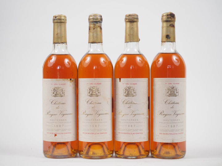 4 BOUTEILLES CHÂTEAU RAYNE VIGNEAU 1er CC SAUTERNES - 1987 - HEP/CAPS 