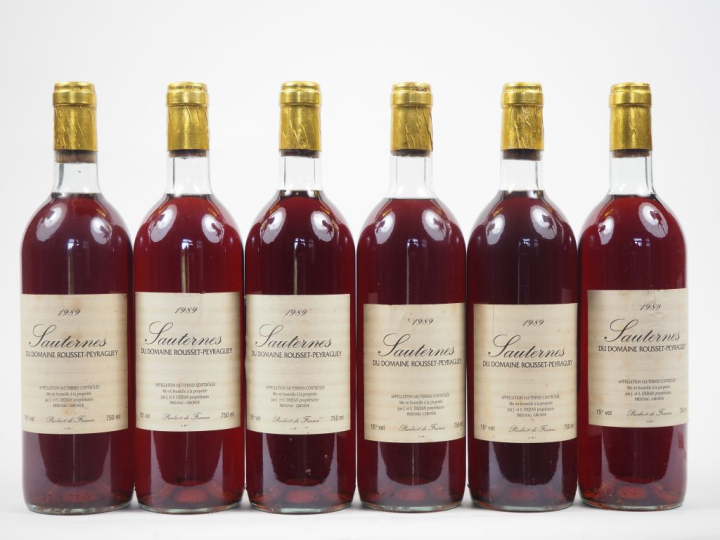 6 BOUTEILLES DOMAINE ROUSSET PEYRAGUEY SAUTERNES - 1989 - 5 BG/1 LB 