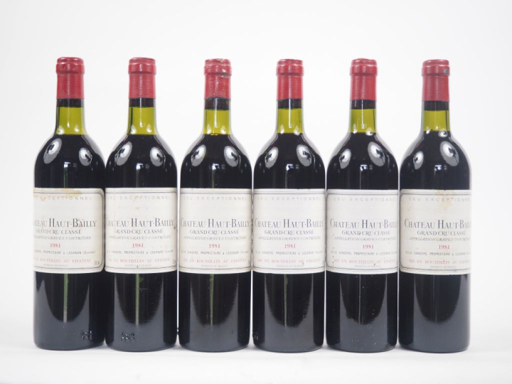 6 BOUTEILLES CHÂTEAU HAUT BAILLLY GCC GRAVES - 1981 - 3 BG/3 LB/1 CAPS