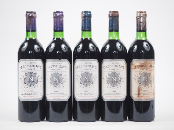 5 BOUTEILLES CHÂTEAU LA CONSEILLANTE POMEROL - 1984 - BG/1 ET/CAPSULES