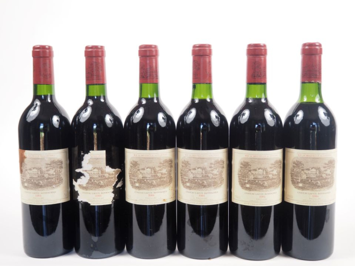 6 BOUTEILLES CHÂTEAU LAFITE ROTHSCHILD 1er GCC PAUILLAC - 1984 - 2 BG/