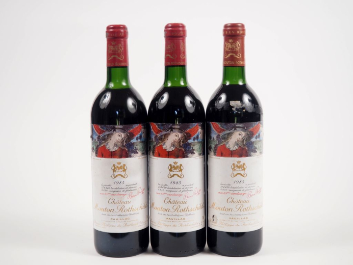 3 BOUTEILLES CHÂTEAU MOUTON ROTHSCHILD 1er GCC PAUILLAC - 1985 - 1 BG/