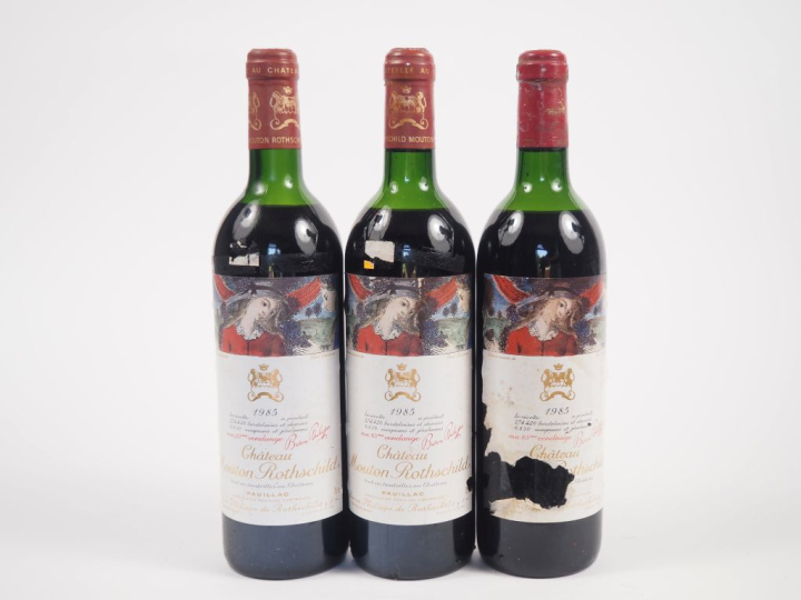 3 BOUTEILLES CHÂTEAU MOUTON ROTHSCHILD 1er GCC PAUILLAC - 1985 - MEP/1