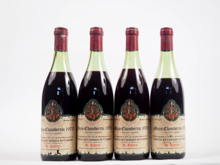 4 BOUTEILLES MAZIS CHAMBERTIN TASTEVINAGE FAIVELAY - 1972 - 3 à 5 CM/1
