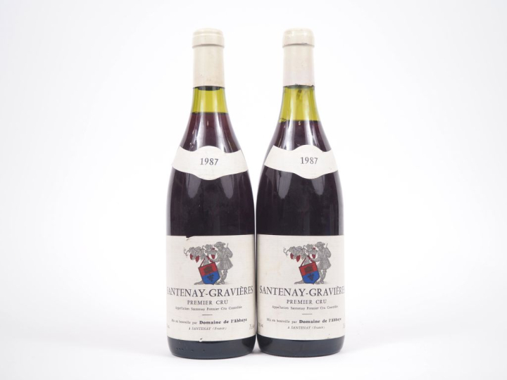 2 BOUTEILLES SANTENAY 1er CRU GRAVIÈRES DOMAINE DE L'ABBAYE - 1987