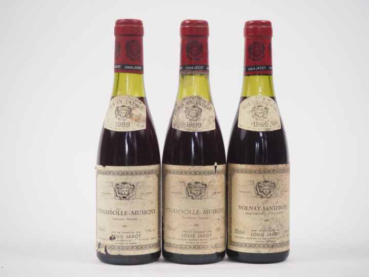 3 BOUTEILLES (37,5 cl) LOUIS JADOT 1989 : 2 CHAMBOLLE MUSIGNY 1 à 2,3 