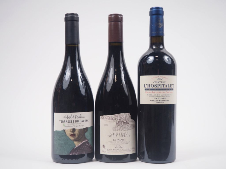 3 BOUTEILLES : 1 TERRASSES DU LARZAC "GRANDE RÉSERVE" AUBERT ET MATHIE