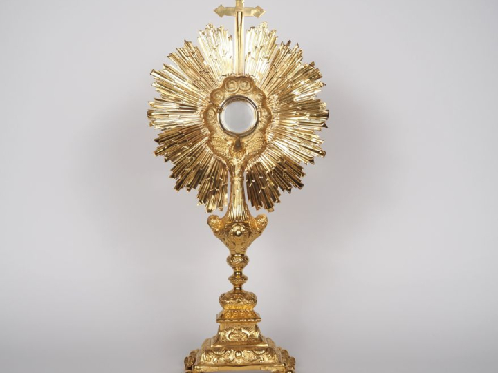 Ostensoir Napoléon III en argent doré 925, poinçon Minerve, décor en r