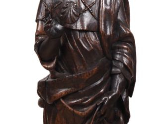 Saint Jacques en bois sculpté, dos évidé. Debout et bénissant de la ma