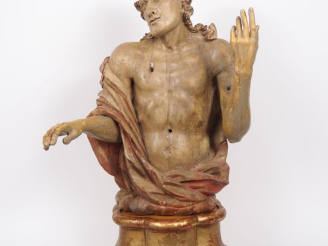 Vente aux enchères Buste de saint Sébastien en bois sculpté et polychromé. Tête à la chev