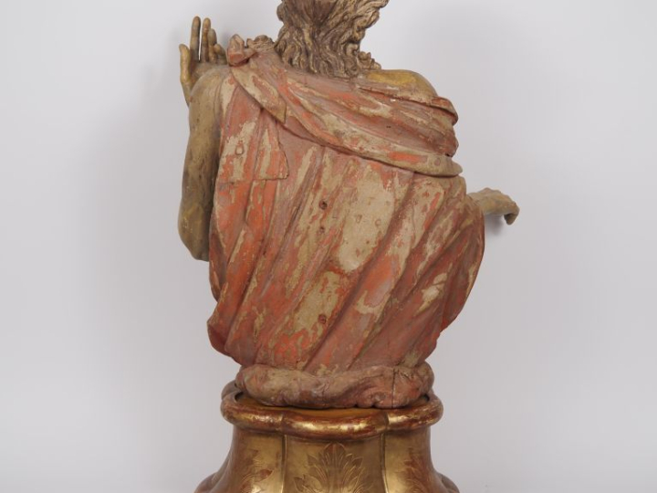 Buste de saint Sébastien en bois sculpté et polychromé. Tête à la chev