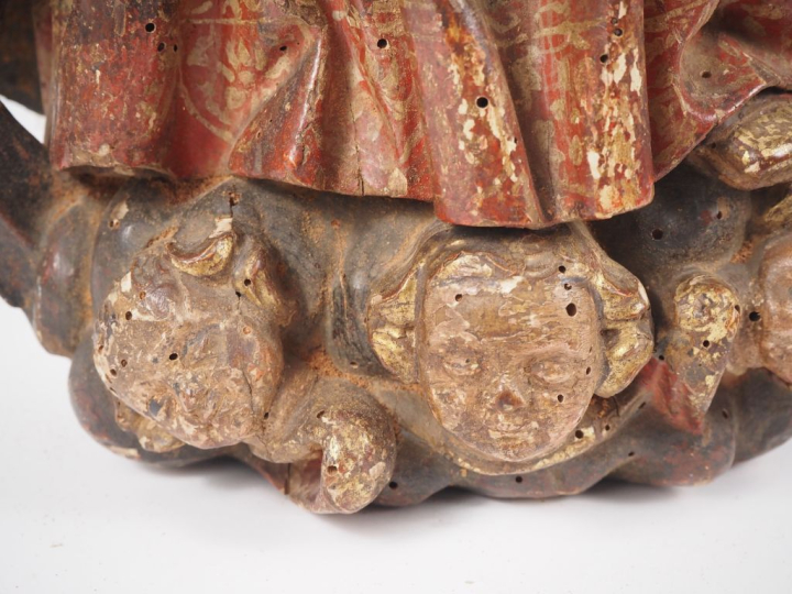 Sculpture XVIIIème en bois polychrome "Sainte Vierge". (quelques manqu