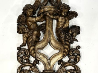 Vente aux enchères Grande sculpture de style baroque italien en bois sculpté, laqué et aj