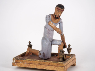 Vente aux enchères Mannequin espagnol XIXème en bois polychrome "Christ genou à terre pen