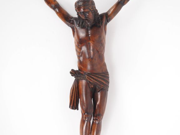 Sculpture de style Louis XIII en noyer sculpté "Christ". H. 40 cm