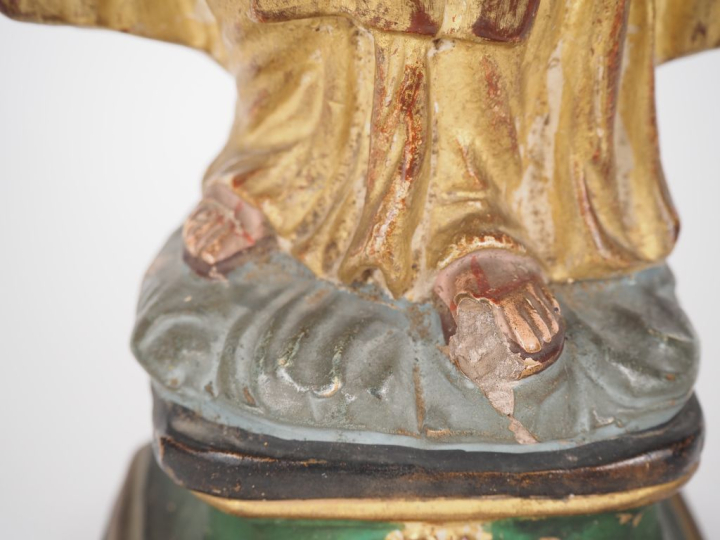 Santibelli XIXème en terre cuite polychrome "Sainte femme présentant l