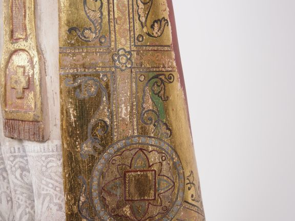 Sculpture XIXème en bois polychrome et doré "Saint Evêque bénissant". 