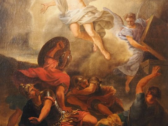 Ecole française XIXème.  "La Résurrection"  Huile sur toile.  Dim. 66,