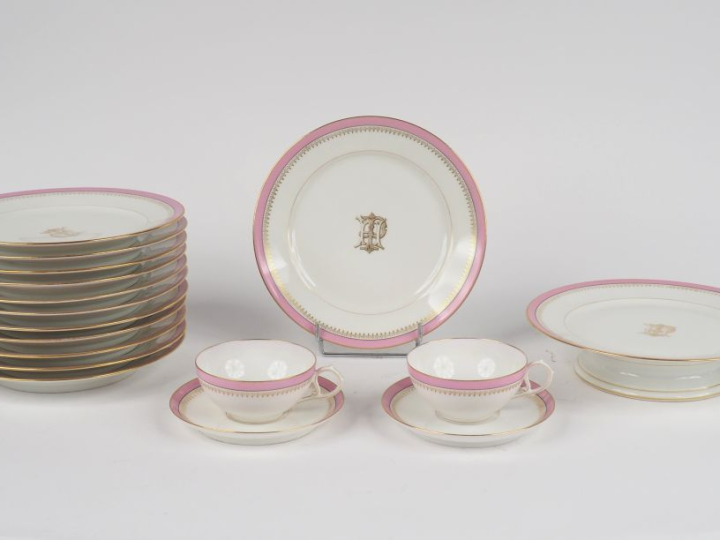 Service à dessert et à thé Napoléon III en porcelaine de Paris, à déco